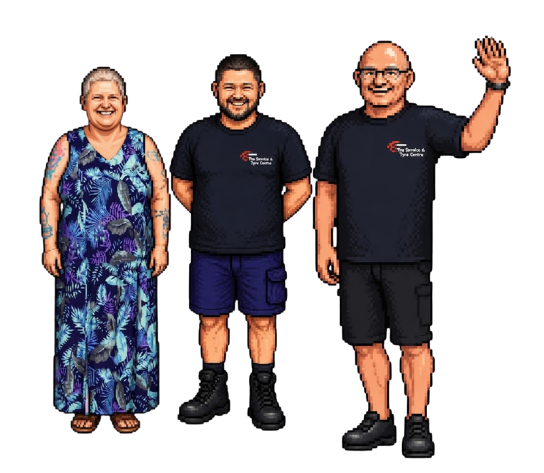 8bit characters of Lee, Bryan & John Sojoski - West Gosford mechanics